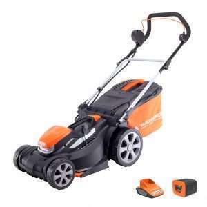 Akku-Rasenmäher LM G40A mit 40V / 4,0 Ah Lithium-Ionen-Akku, 40 cm Schnittbreite, Schnellladetechnologie, 25-75mm Schnitthöhen Verstellung, 45L Hybridfangsack