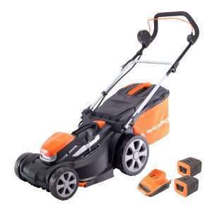 Rasenmäher LM G40B (inkl. 40 V Akku 2X 2,5 Ah + Ladegerät, für Rasenfläche bis 600 m², Schnittbreite 40 cm, mit zentraler Schnitthöhenverstellung 25-75 mm, 45 Liter Fangsack)